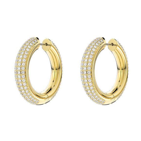Swarovski Dextera Gold Tone Plated White Crystal Medium Hoop Earrings