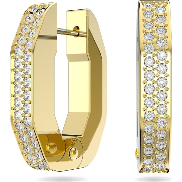 Swarovski Dextera Yellow Gold Tone Plated White Crystal Octagon Hoop Earrings, 5626084
