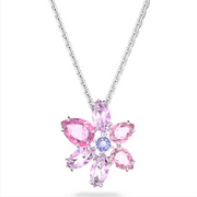 Swarovski Gema Rhodium Plated Flower Pink Crystal Necklace, 5662493
