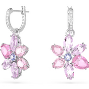 Swarovski Gema Rhodium Plated Flower Pink Crystal Earrings, 5658397 