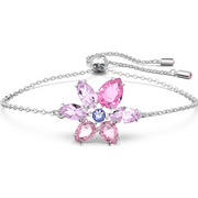 Swarovski Gema Rhodium Plated Flower Pink Crystal Bracelet, 5658396