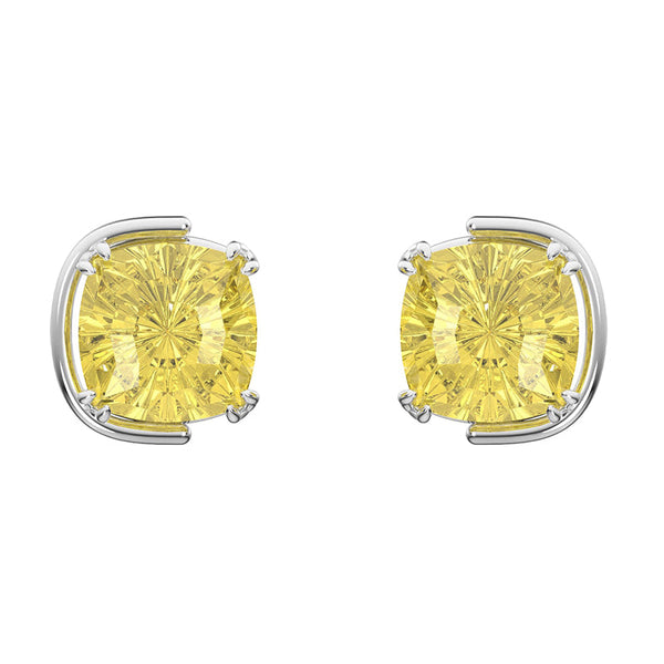 Swarovski Harmonia Rhodium Plated Yellow Crystal Cushion Cut Stud Earrings