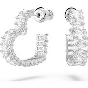 Swarovski Matrix Rhodium Plated Heart White Crystal Hoop Earrings, 5653170 