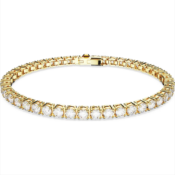 Swarovski Matrix Yellow Gold Tone Plated Round White Crystal Tennis Bracelet, 5657664