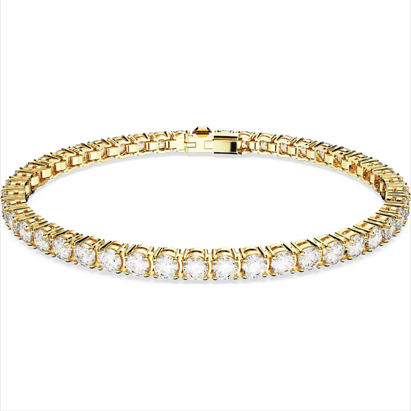 Swarovski Matrix Yellow Gold Tone Plated Round White Crystal Tennis Bracelet, 5657664