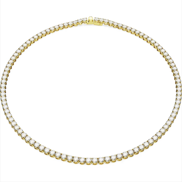 Swarovski Matrix Yellow Gold Tone Plated Round White Crystal Tennis Necklace, 5657667