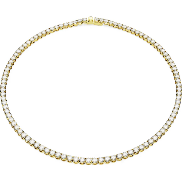 Swarovski Matrix Yellow Gold Tone Plated Round White Crystal Tennis Necklace, 5657667