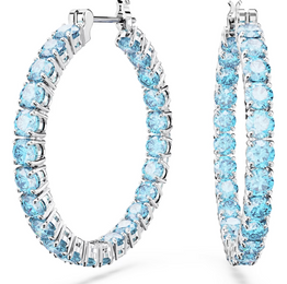 Swarovski Matrix Rhodium Plated Round Blue Crystal Hoop Earrings