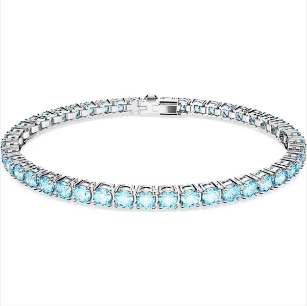 Swarovski Matrix Rhodium Plated Round Blue Crystal Tennis Bracelet, 5648928
