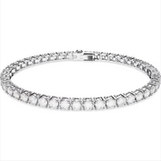 Swarovski Matrix Rhodium Plated Round White Crystal Tennis Bracelet, 5648937