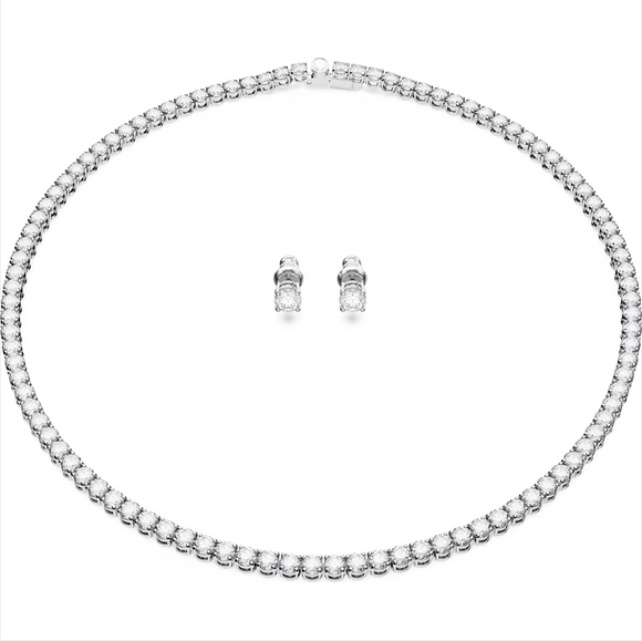 Swarovski Matrix Rhodium Plated Round White Crystal Tennis Gift Set, 5647730