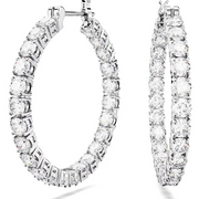 Swarovski Matrix Rhodium Plated Round White Crystal Hoop Earrings, 5647715 