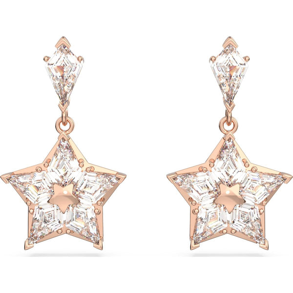 Swarovski Stella Rose Gold Tone Plated White Crystal Star Drop Earrings, 5645466