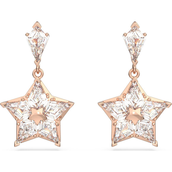 Swarovski Stella Rose Gold Tone Plated White Crystal Star Drop Earrings, 5645466