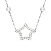 Swarovski Stella Rhodium Plated White Crystal Pearls Star Necklace 5645379