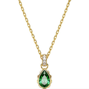 Swarovski Stilla Yellow Gold Tone Plated Peardrop Green Crystal Pendant Necklace