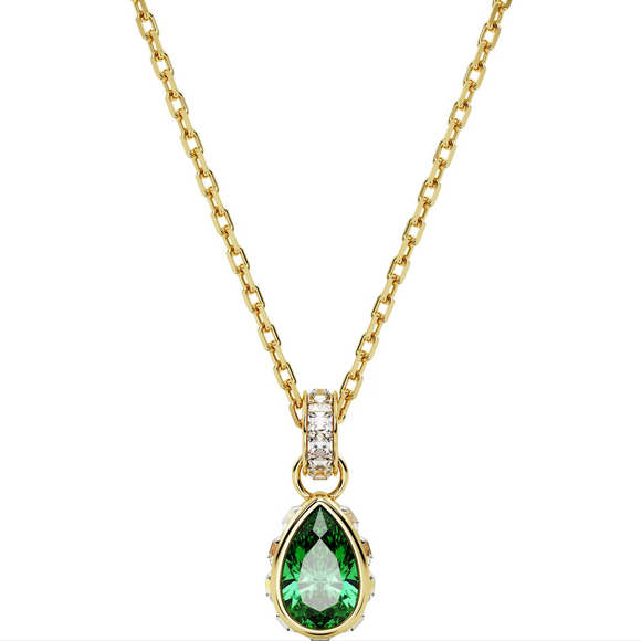 Swarovski Stilla Yellow Gold Tone Plated Peardrop Green Crystal Pendant Necklace