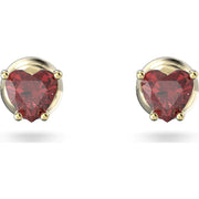 Swarovski Stilla Yellow Gold Tone Plated Red Crystal Heart Stud Earrings, 5639133