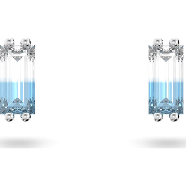 Swarovski Stilla Rhodium Plated Blue Crystal Oblong Stud Earrings, 5639132