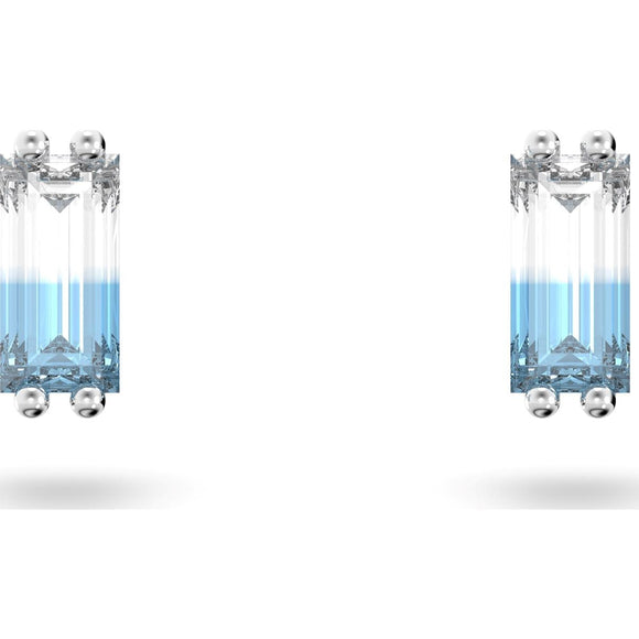 Swarovski Stilla Rhodium Plated Blue Crystal Oblong Stud Earrings, 5639132