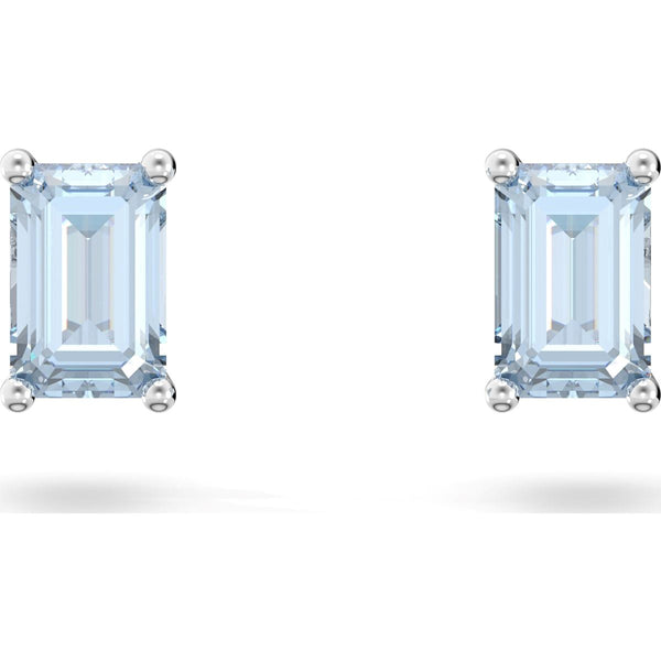 Swarovski Stilla Rhodium Plated Blue Crystal Stud Earrings, 5639134