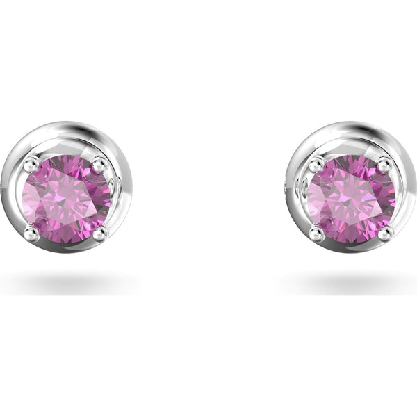 Swarovski Stilla Rhodium Plated Purple Crystal Round Stud Earrings, 5639135