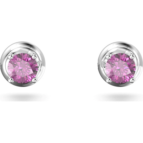 Swarovski Stilla Rhodium Plated Purple Crystal Round Stud Earrings, 5639135