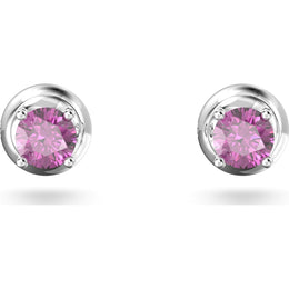 Swarovski Stilla Rhodium Plated Purple Crystal Round Stud Earrings, 5639135