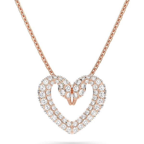 Swarovski Una Rose Gold Tone Plated White Crystal Heart Pendant, 5628657