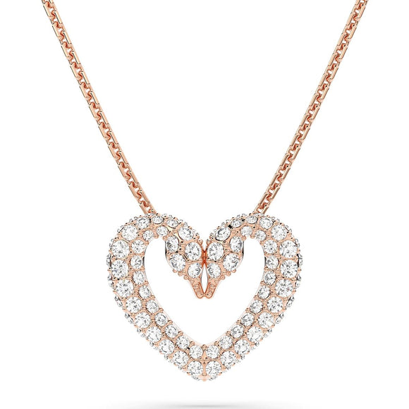 Swarovski Una Rose Gold Tone Plated White Crystal Heart Pendant, 5628657