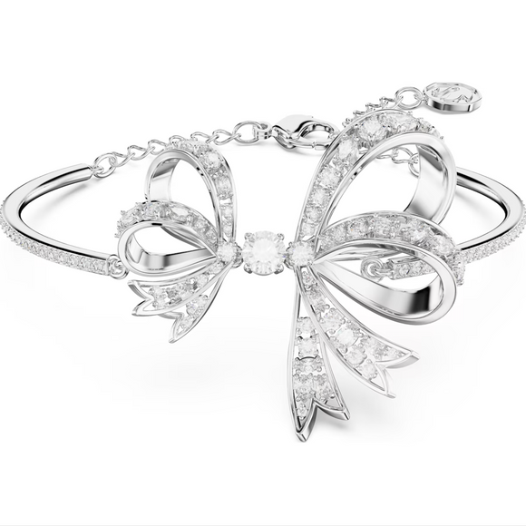 Swarovski Volta Rhodium Plated Bow White Crystal Bangle, 5647563