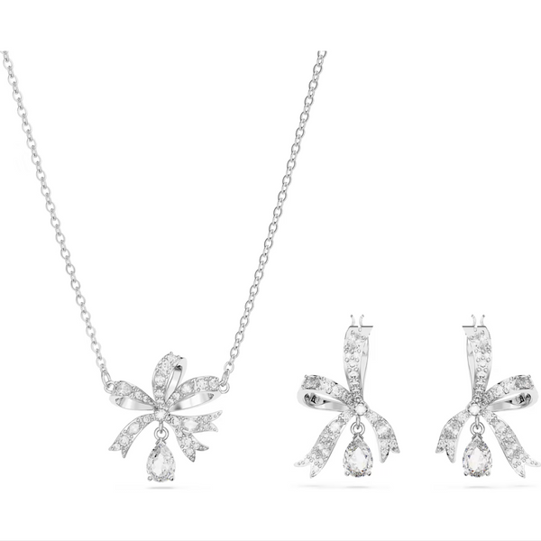 Swarovski Volta Rhodium Plated Bow White Crystal Set, 5660118 