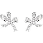 Swarovski Volta Rhodium Plated Small Bow White Crystal Earrings, 5647579