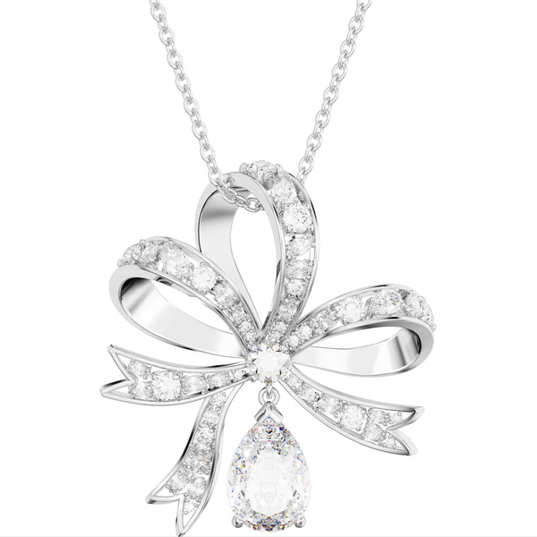 Swarovski Volta Rhodium Plated Large Bow White Crystal Necklace, 5647561