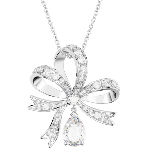Swarovski Volta Rhodium Plated Large Bow White Crystal Necklace, 5647561