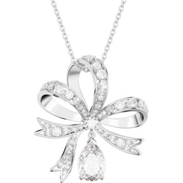 Swarovski Volta Rhodium Plated Large Bow White Crystal Necklace, 5647561