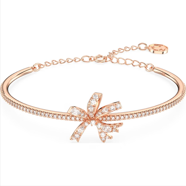 Swarovski Volta Rose Gold Tone Plated Bow White Crystal Bangle, 5647565 