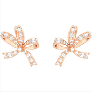 Swarovski Volta Rose Gold Tone Plated Small Bow White Crystal Earrings, 5647572 