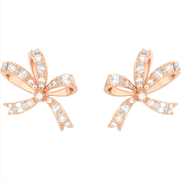 Swarovski Volta Rose Gold Tone Plated Small Bow White Crystal Earrings, 5647572 