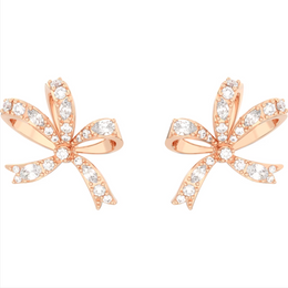 Swarovski Volta Rose Gold Tone Plated Small Bow White Crystal Earrings, 5647572 