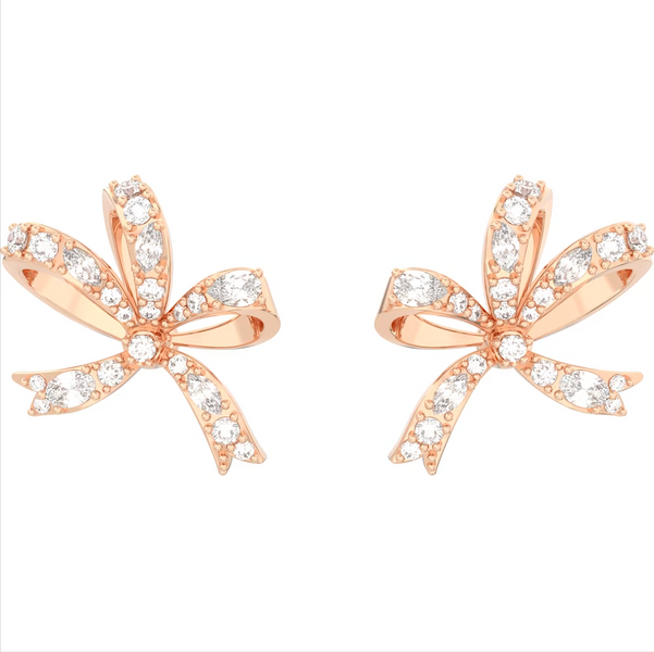 Swarovski Volta Rose Gold Tone Plated Small Bow White Crystal Earrings, 5647572 