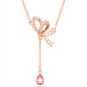 Swarovski Volta Rose Gold Tone Plated Bow Pink Crystal Necklace, 5647569
