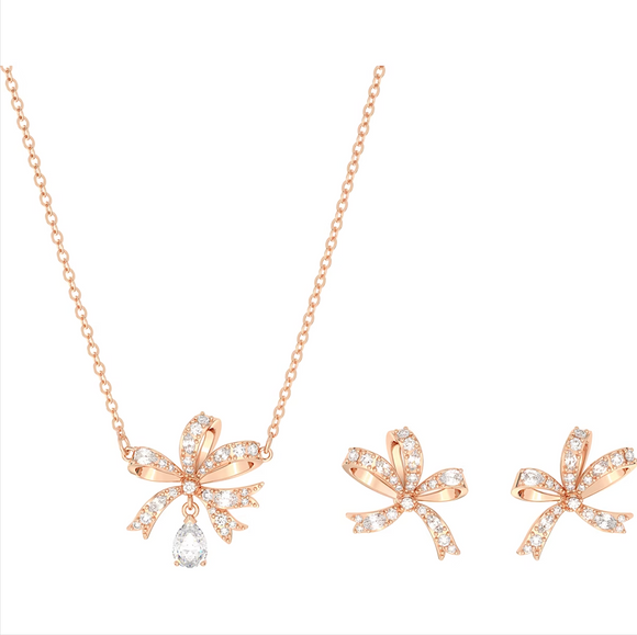 Swarovski Volta Rose Gold Tone Plated Bow White Crystal Set, 5661680 