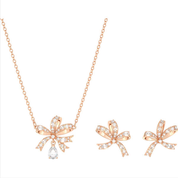 Swarovski Volta Rose Gold Tone Plated Bow White Crystal Set, 5661680 
