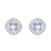 Swarovski Angelic Rhodium Plated Blue Crystal Square Cut Stud Earrings, 5352048