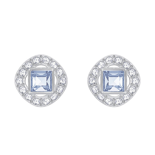 Swarovski Angelic Rhodium Plated Blue Crystal Square Cut Stud Earrings, 5352048