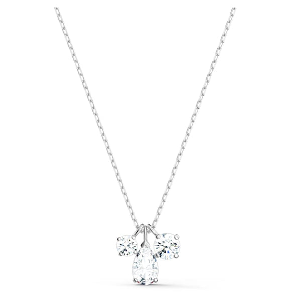 Swarovski Attract Rhodium Plated White Crystal Three Stone Pendant, 5571077.
