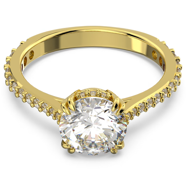 Swarovski Constella Gold Tone Plated White Crystal Cocktail Ring - Size 60 5642623