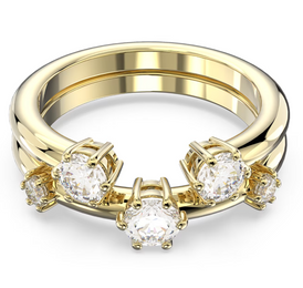 Swarovski Constella Gold Tone Plated White Crystal Two Piece Ring Set - Size 58 5640964