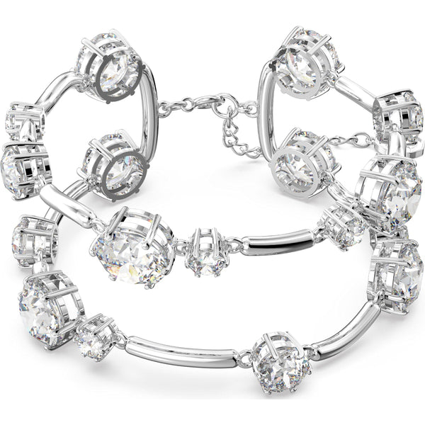 Swarovski Constella Rhodium Plated White Crystal Mixed Round Cuts Bangle, 5638697